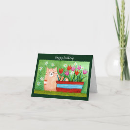 Tarjeta Naranja lindo Tabby Cat en el cumpleaños del amant