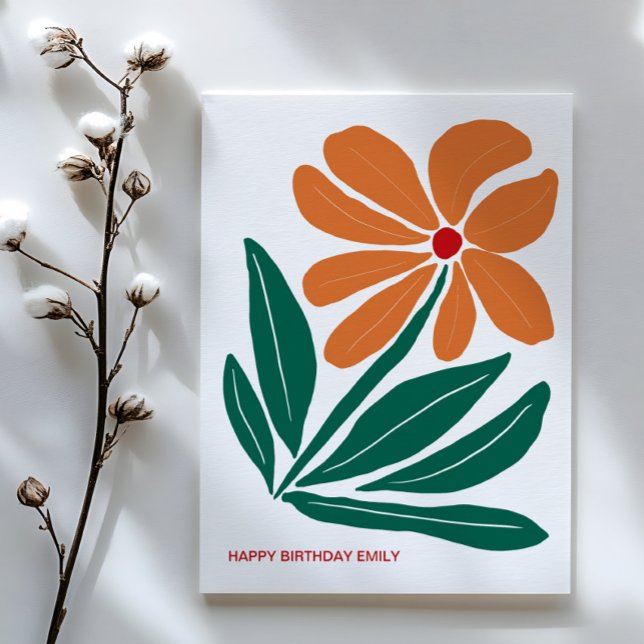 Tarjeta Naranja moderno lindo Flor feliz cumpleaños (Subido por el creador)