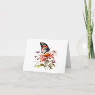 Tarjeta Naranja, negro, mariposa blanca en flor en BLANCO