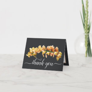 Tarjeta Naranja Orquídeas Amarillas Fondo Gris Gracias