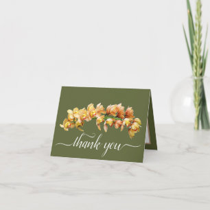 Tarjeta Naranja Orquídeas Amarillas Fondo Verde Gracias