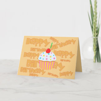 Tarjeta Naranja pálido feliz cumpleaños con torta