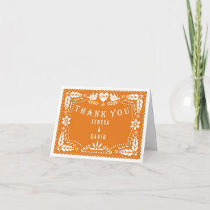 Tarjeta Naranja papel picado boda de aves amorosas Gracias