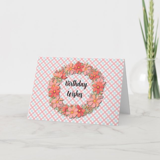 Tarjeta Naranja Peach Flower Floral Wreath Cumpleaños (Anverso)