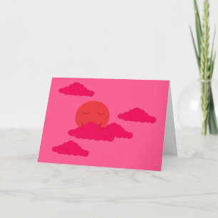 Tarjeta Naranja poniendo sol en el cielo rojo: en blanco