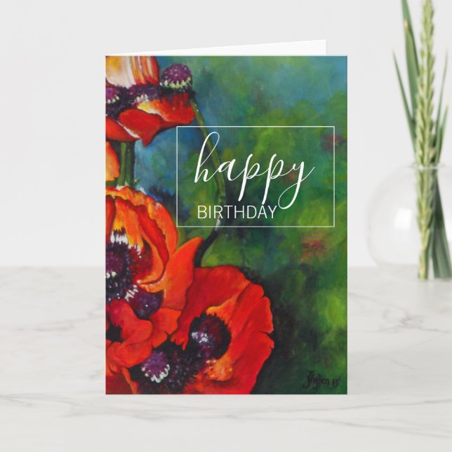 Tarjeta Naranja Poppies Art Happy Birday Card (Anverso)