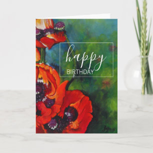Tarjeta Naranja Poppies Art Happy Birday Card