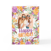 Naranja púrpura caída floral feliz foto de cumplea