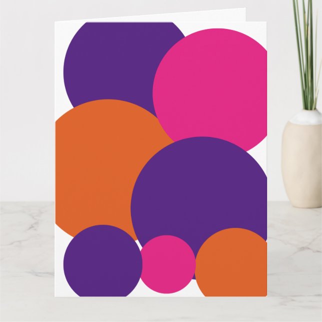 Tarjeta Naranja, púrpura y puntos de polka rosada caliente (Anverso)