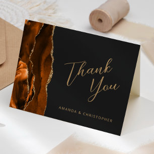 Tarjeta Naranja quemado Agate de Oro Boda oscuro Gracias