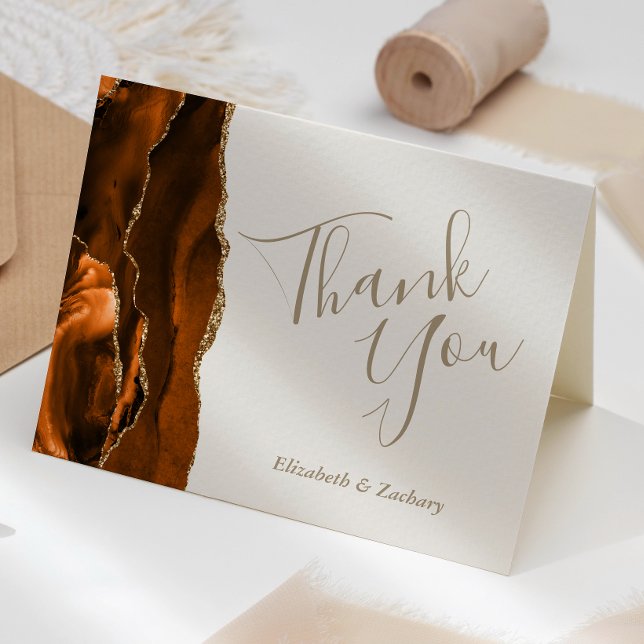 Tarjeta Naranja quemado Agate Gold Boda de marfil gracias (Subido por el creador)