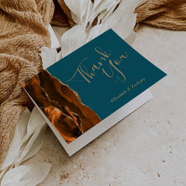 Tarjeta Naranja quemado Agate Gold Boda Verde azulada Grac