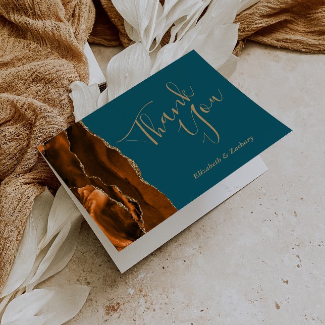 Tarjeta Naranja quemado Agate Gold Boda Verde azulada Grac (Subido por el creador)