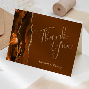Tarjeta Naranja quemado Agate Gold Brown Boda Gracias