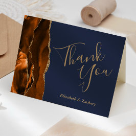 Tarjeta Naranja quemado Agate Gold Navy Boda Gracias