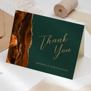 Tarjeta Naranja Quemado Oro Ágata Verde Boda Agradecimient