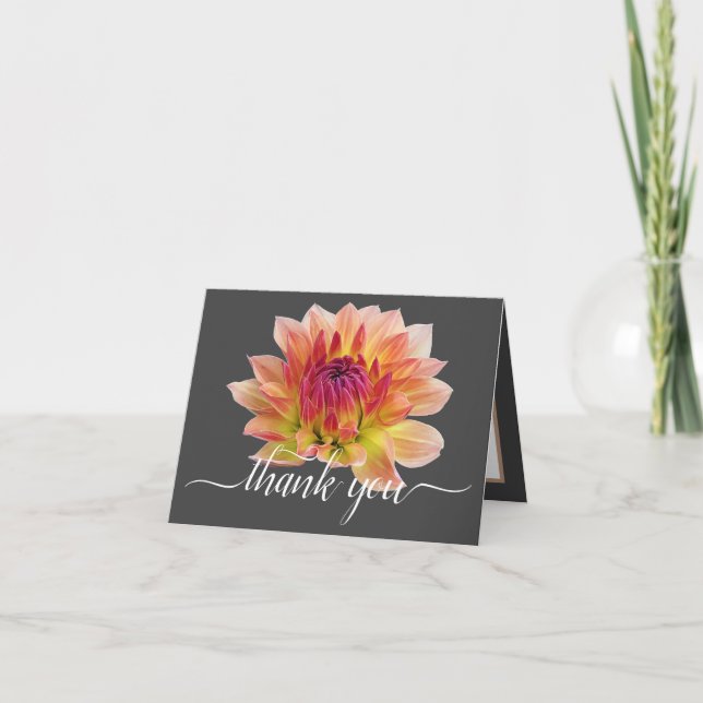 Tarjeta Naranja Red Dahlia Flor Fondo Gris Gracias (Anverso)