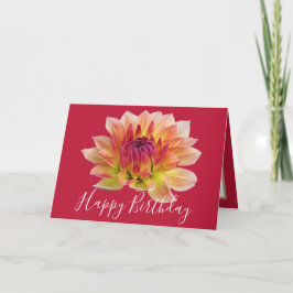 Tarjeta Naranja Red Dahlia Flor Fondo Rojo Cumpleaños
