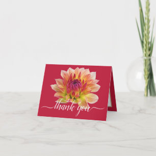 Tarjeta Naranja Red Dahlia Flor Fondo Rojo Gracias