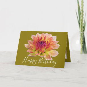 Tarjeta Naranja Red Dahlia Flor Fondo Verde Aniversario