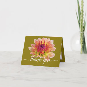 Tarjeta Naranja Red Dahlia Flor Verde Fondo Gracias