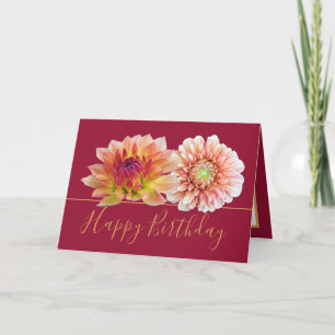 Tarjeta Naranja Red Dahlias Bonito Floral Bouquet Cumpleañ