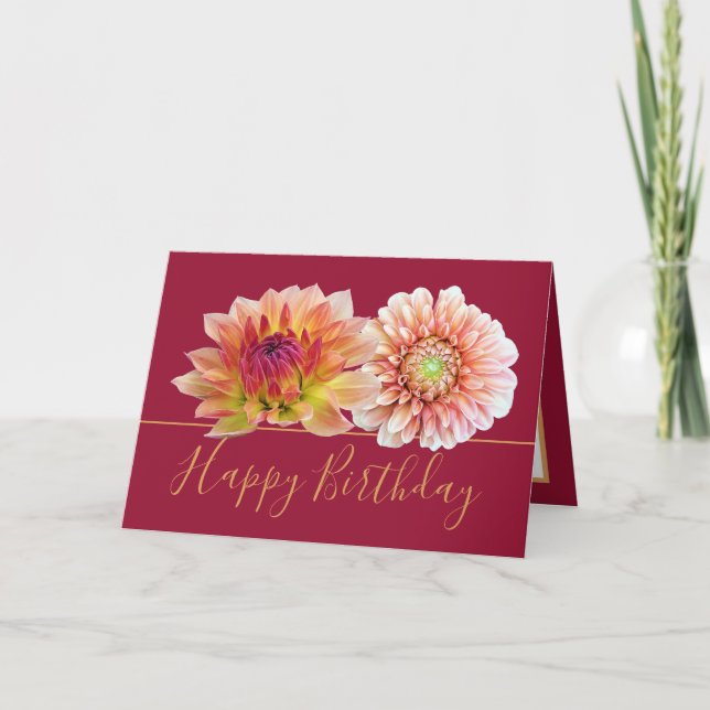 Tarjeta Naranja Red Dahlias Bonito Floral Bouquet Cumpleañ (Anverso)