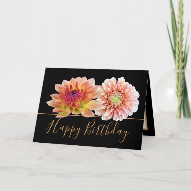 Tarjeta Naranja Red Dahlias Bonito Floral Bouquet Cumpleañ (Anverso)