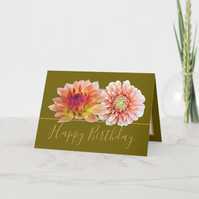 Tarjeta Naranja Red Dahlias Bonito Floral Bouquet Cumpleañ (Anverso)
