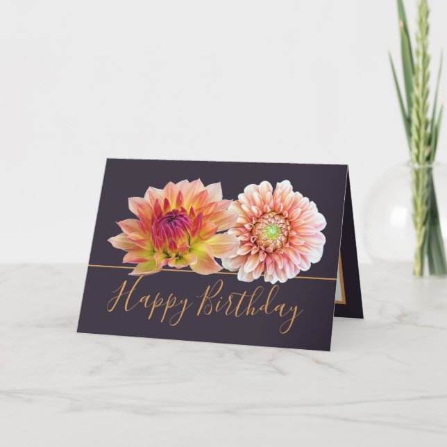 Tarjeta Naranja Red Dahlias Bonito Floral Bouquet Cumpleañ (Anverso)