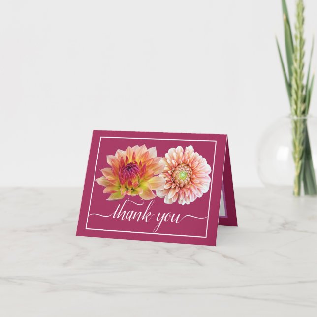 Tarjeta Naranja Red Dahlias Bonito Floral Bouquet Gracias (Anverso)