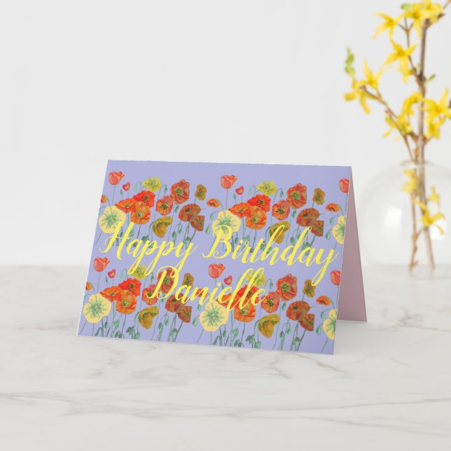 Tarjeta Naranja Red Poppy Poppies Purple Happy Birday (flor amarilla)