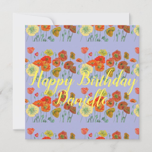 Tarjeta Naranja Red Poppy Purple Happy Birday Ladies Card (Anverso)