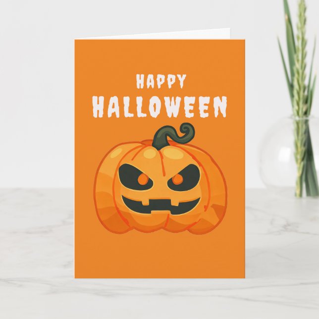 Tarjeta Naranja retro de calabaza de Halloween (Anverso)