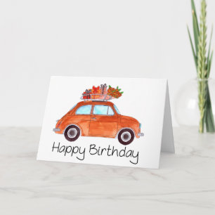 Tarjeta Naranja Retro Fiat 500 Cumpleaños