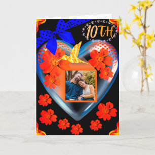 Tarjeta Naranja Rojo Floral Hummingbird Son 10 años