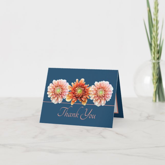 Tarjeta Naranja Rosa Azul Dahlias Floral Bouquet (Anverso)