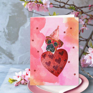 Tarjeta Naranja rosa Boxer El día de San Valentín perro de