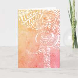 Tarjeta Naranja rosa de contorno de elefante azteca de col