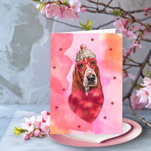 Tarjeta Naranja rosado Basset Hound El día de San Valentín