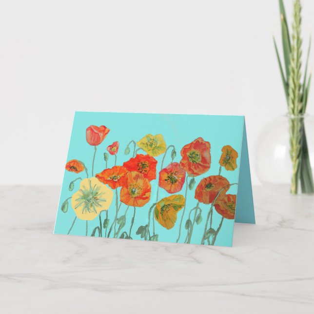 Tarjeta Naranja Shabby Poppy Watercolor Birthday Card Aqua (Anverso)