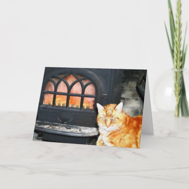 Tarjeta Naranja Tabby Cat By Fire Note Card (Anverso)