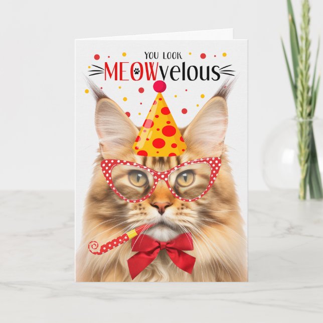 Tarjeta Naranja Tabby Maine Coon Cat MEOWvelous Birthday (Anverso)