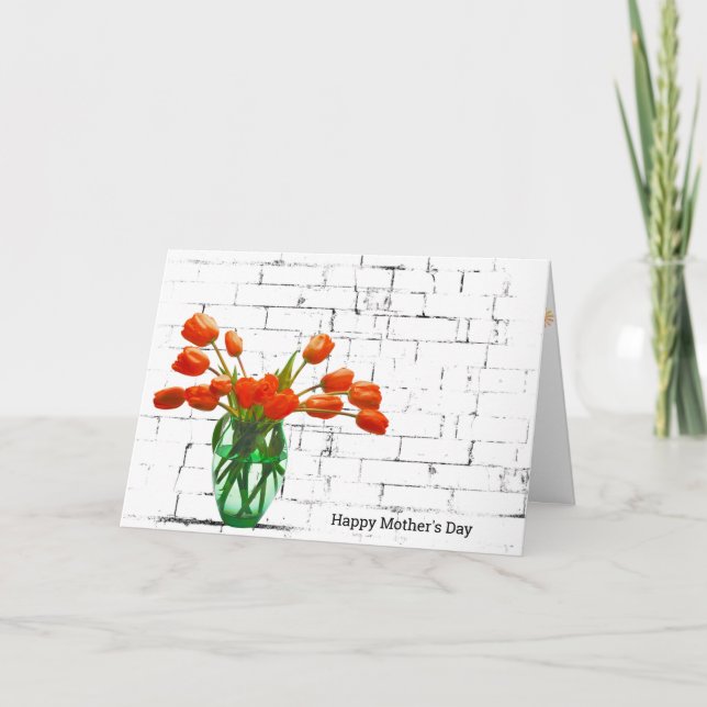 Tarjeta Naranja Tulips en Día de la Madre de ladrillo (Anverso)
