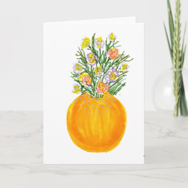 Tarjeta Naranja Vase y Flores (Anverso)