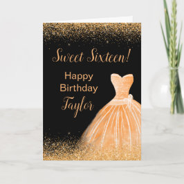 Tarjeta Naranja Vestido Faux Purpurina Dulce 16 Cumpleaños
