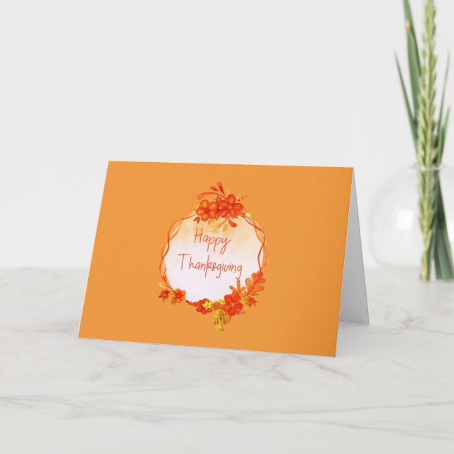 Tarjeta Naranja Watercolor Wreath Acción de Gracias (Anverso)