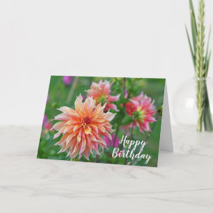 Tarjeta Naranja y Dahlia rosa flor Feliz cumpleaños