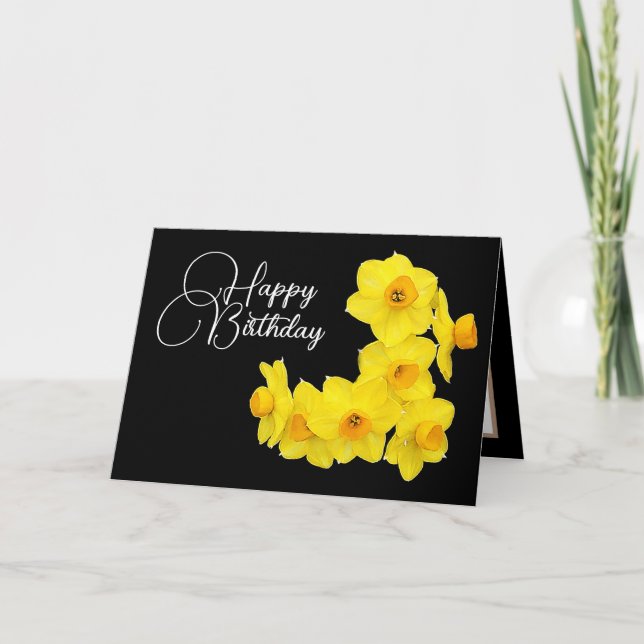 Tarjeta Narciso Amarillo Botánico Primavera Cumpleaños Mod (Anverso)