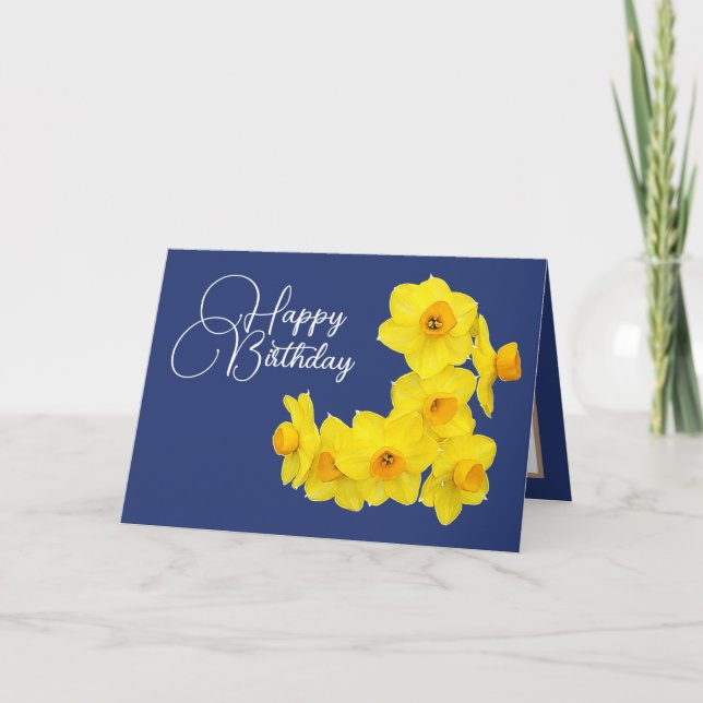 Tarjeta Narciso Amarillo Botánico Primavera Cumpleaños Mod (Anverso)